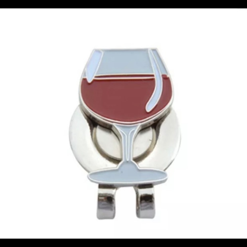 Wine Glass Ball Marker Hat Clip Enameled Metal w/ Hat/Visor Clip Ball Marker NEW